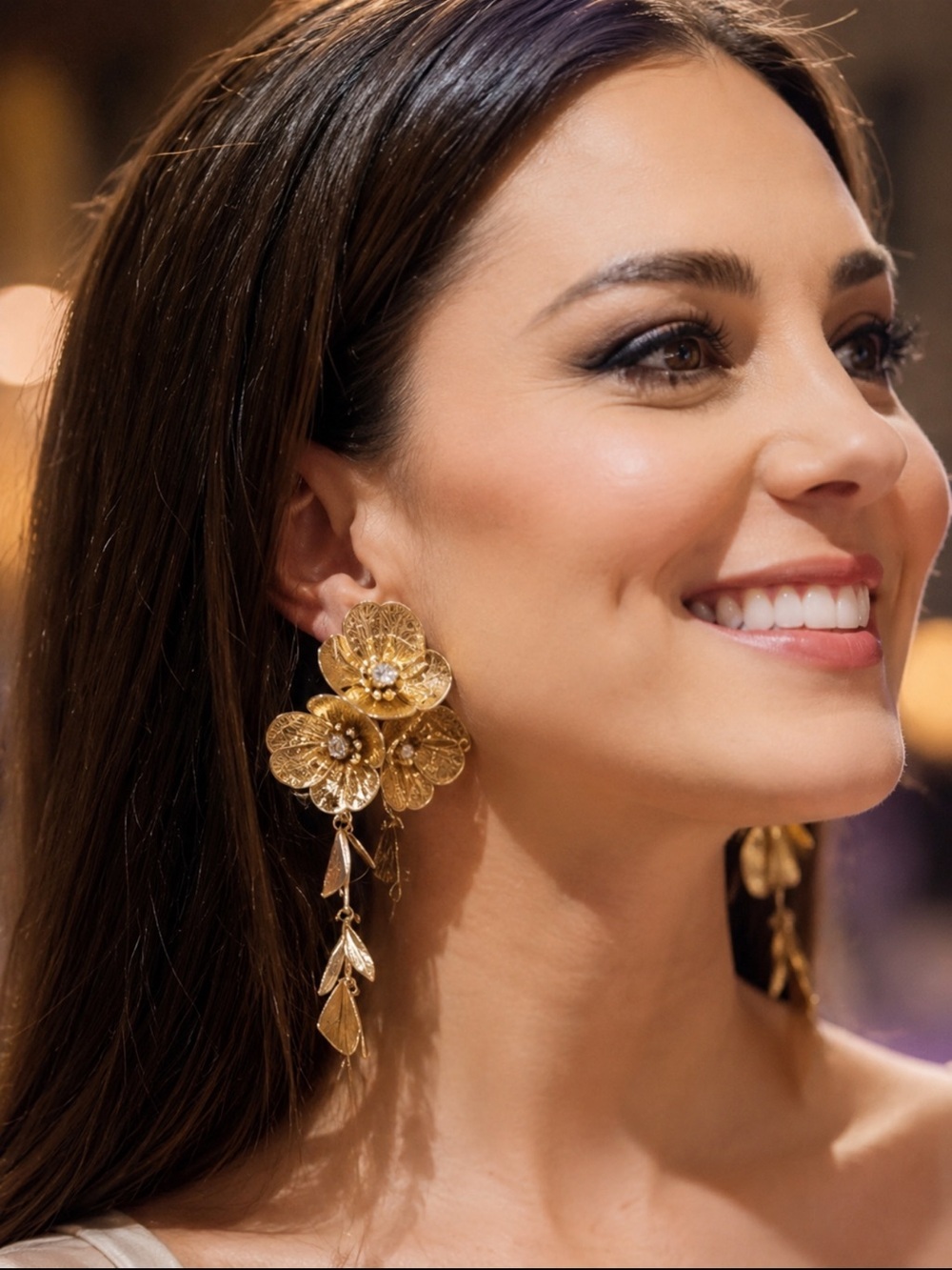 Famous Kate Middleton Gold cascading Floral Drop Earrings